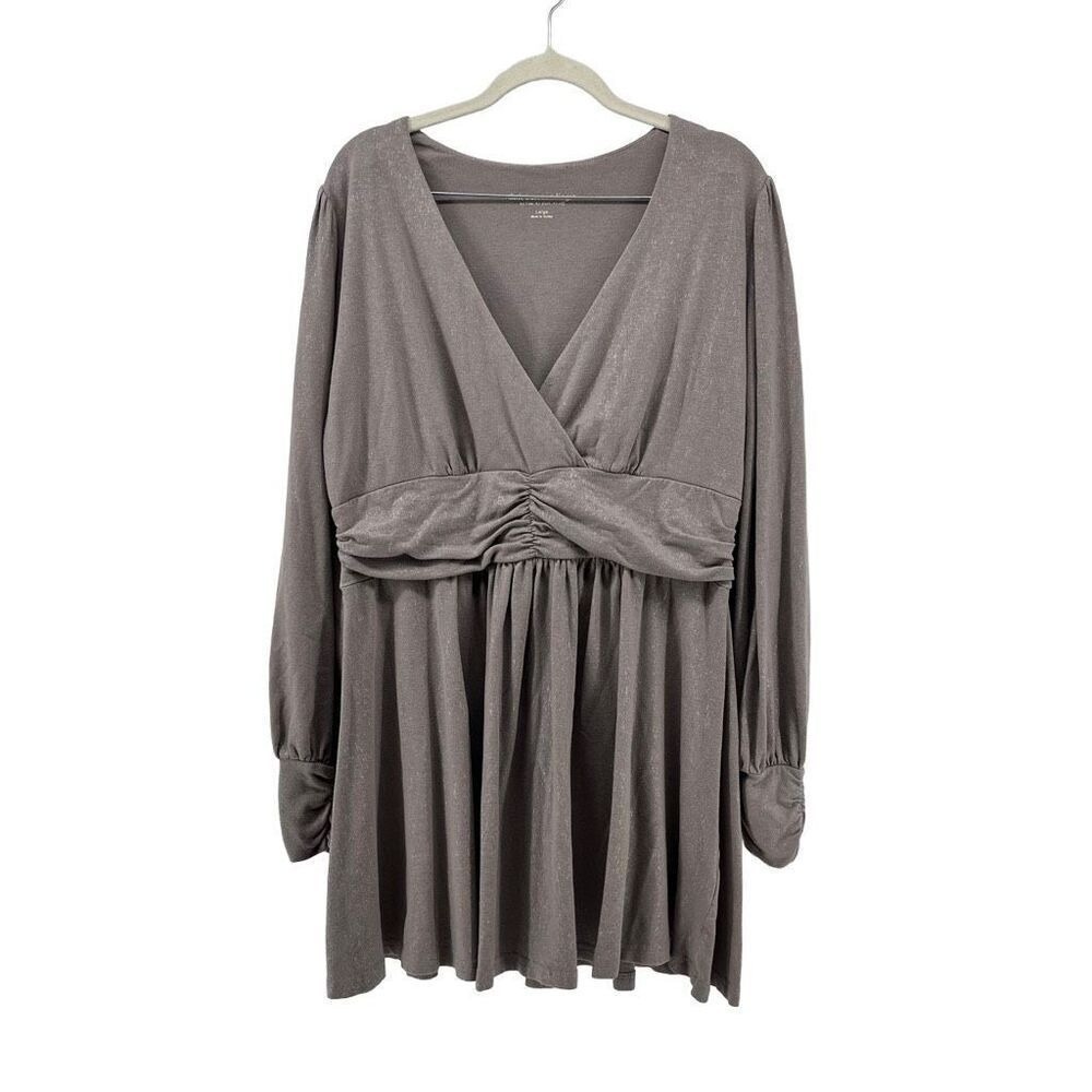 Soft Surroundings Tunic Top‎ Long Sleeve Empire Waist Gray Sparkle Large